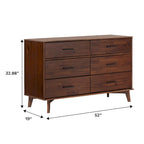 Commode à 6 tiroirs en bois massif avec poignées métalliques, coloris Caramel / Noyer, 1 personne