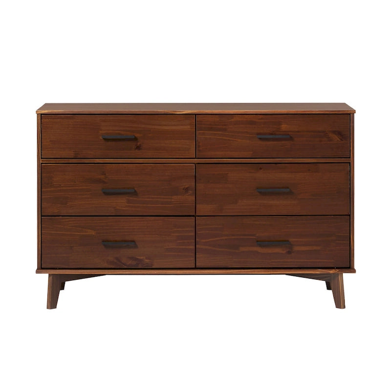 Commode à 6 tiroirs en bois massif avec poignées métalliques, coloris Caramel / Noyer, 1 personne
