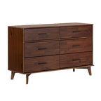 Commode à 6 tiroirs en bois massif avec poignées métalliques, coloris Caramel / Noyer, 1 personne