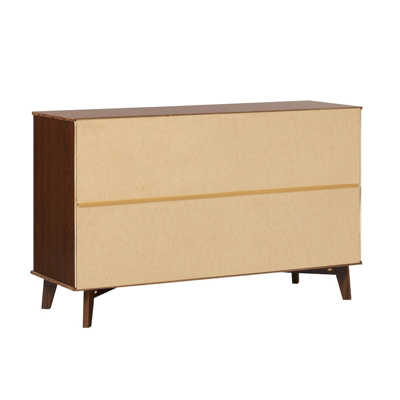Commode à 6 tiroirs en bois massif avec poignées métalliques, coloris Caramel / Noyer, 1 personne