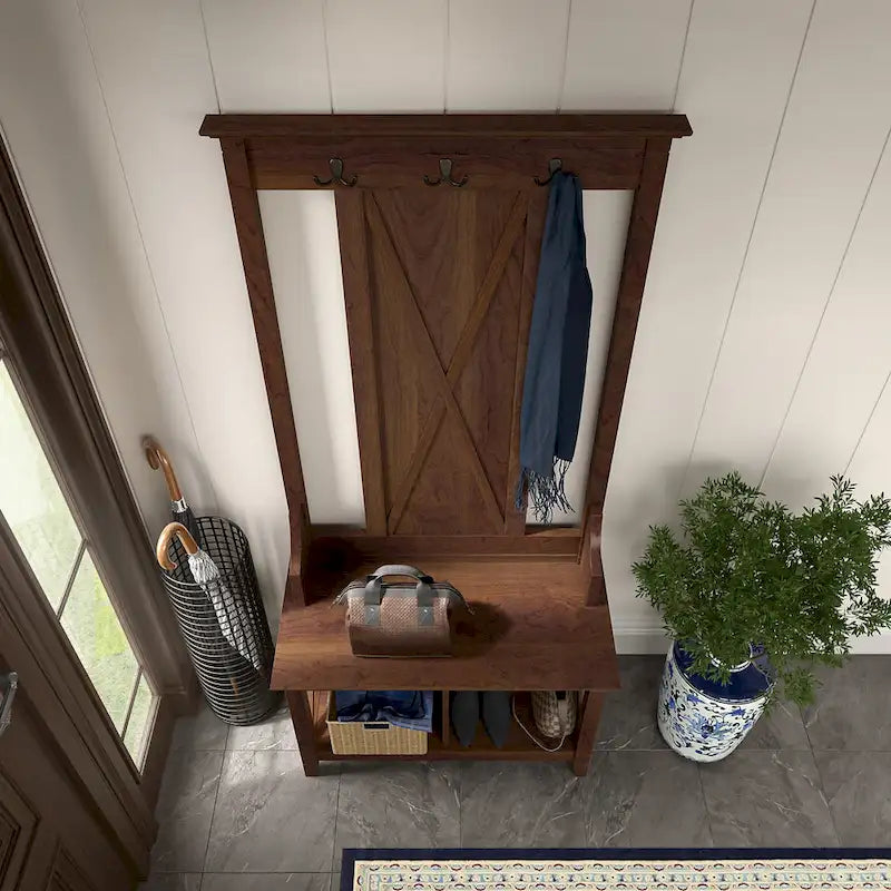 Porte-manteau avec banc de rangement à chaussures, motif en X, pour 1 personne