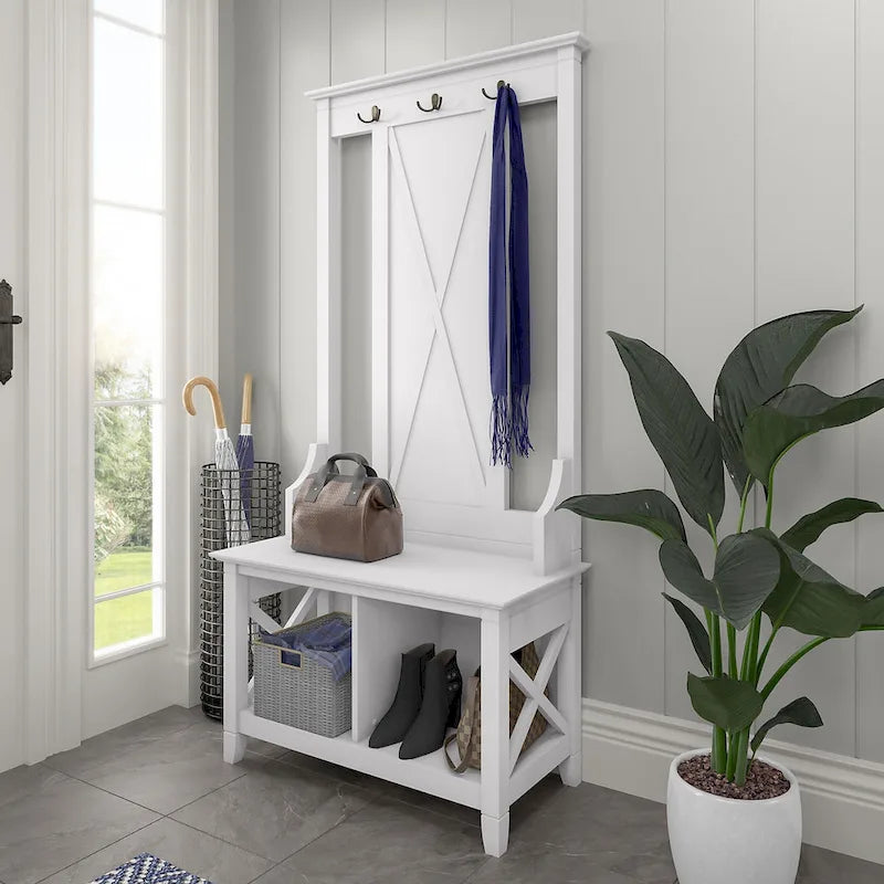 Porte-manteau avec banc de rangement à chaussures, motif en X, pour 1 personne