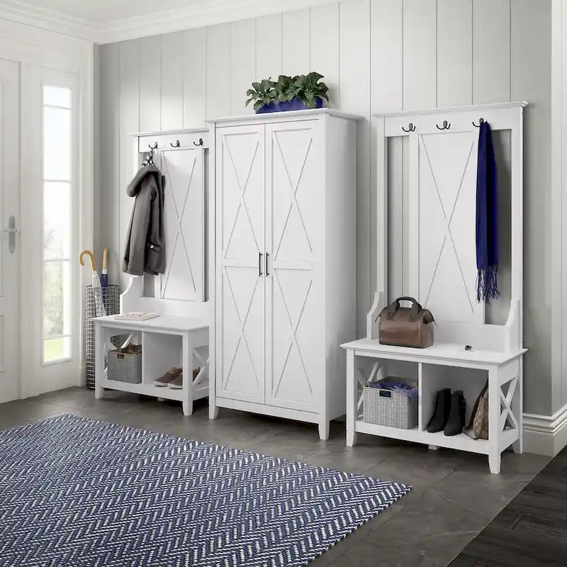 Porte-manteau avec banc de rangement à chaussures, motif en X, pour 1 personne