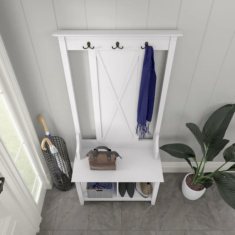 Porte-manteau avec banc de rangement à chaussures, motif en X, pour 1 personne