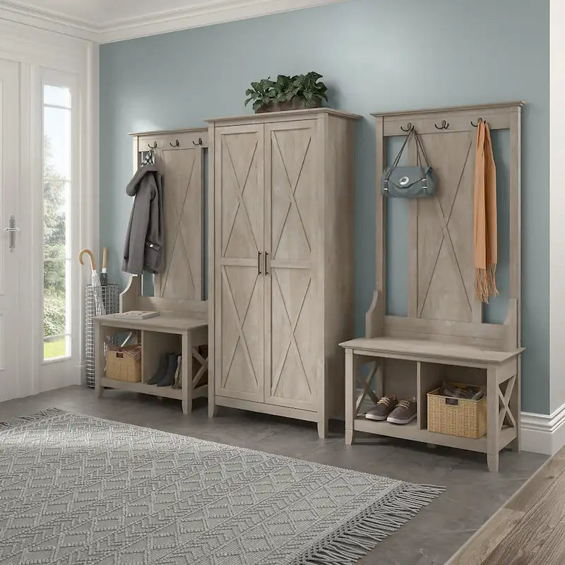 Porte-manteau avec banc de rangement à chaussures, motif en X, pour 1 personne