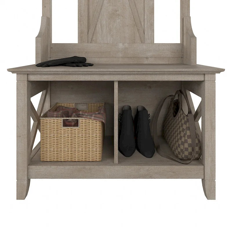 Porte-manteau avec banc de rangement à chaussures, motif en X, pour 1 personne