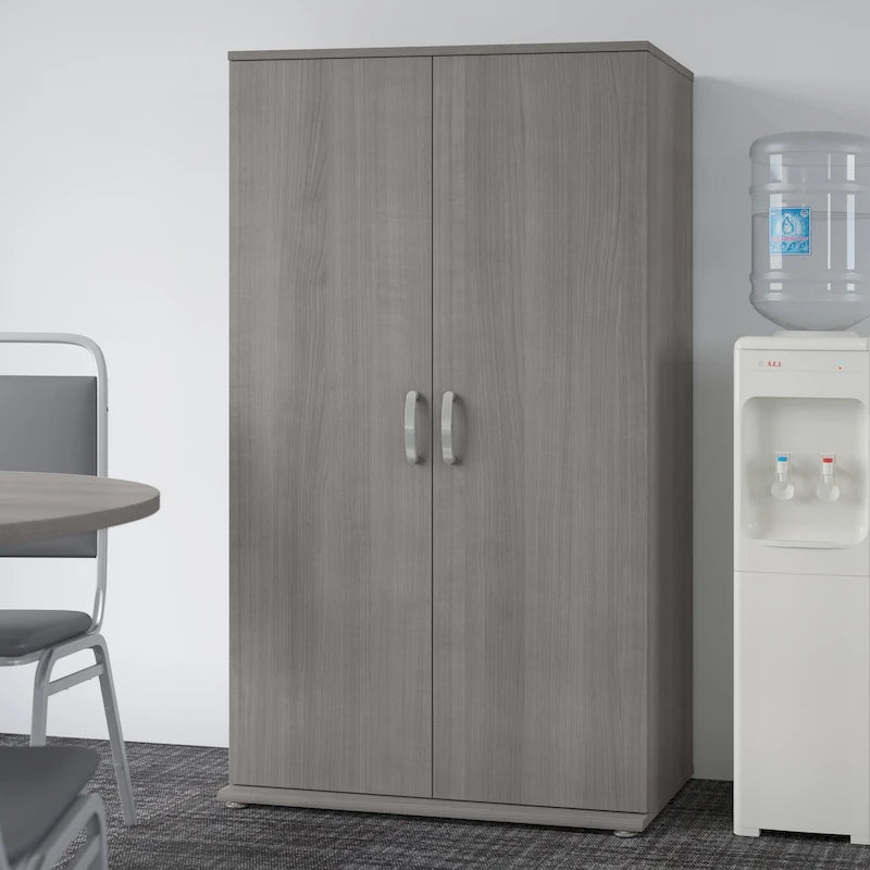 Meuble de rangement haut avec portes et étagères – Gris tempête / Blanc / Gris platine