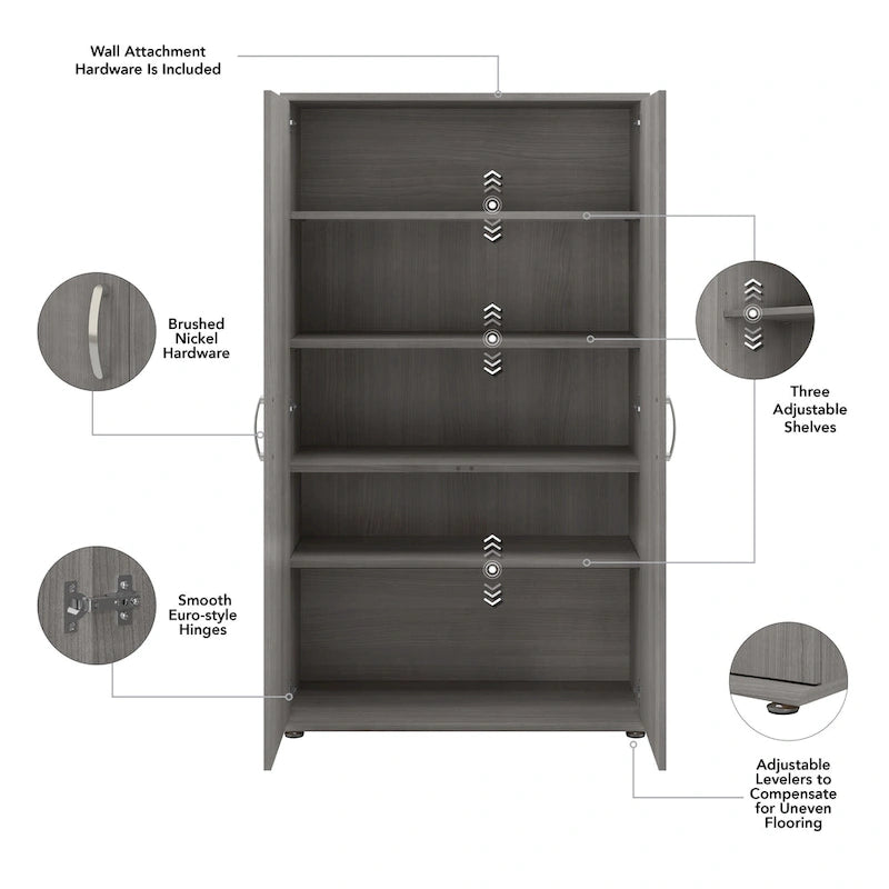 Meuble de rangement haut avec portes et étagères – Gris tempête / Blanc / Gris platine