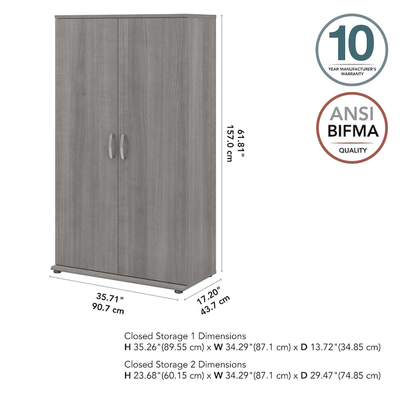 Meuble de rangement haut avec portes et étagères – Gris tempête / Blanc / Gris platine