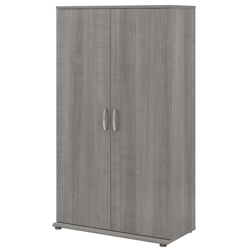 Meuble de rangement haut avec portes et étagères – Gris tempête / Blanc / Gris platine
