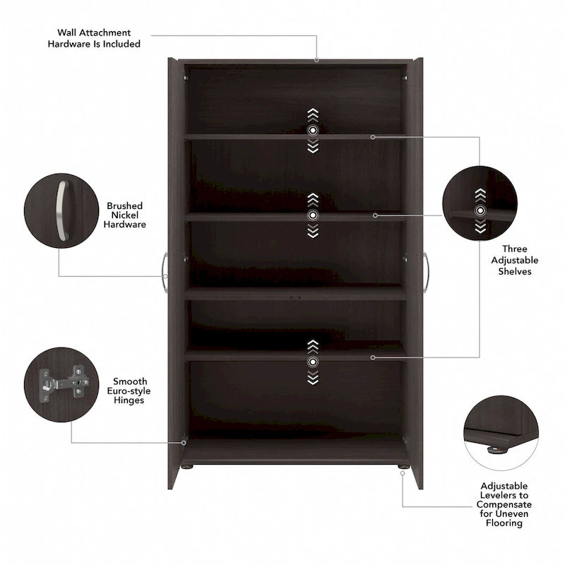 Meuble de rangement haut avec portes et étagères – Gris tempête / Blanc / Gris platine