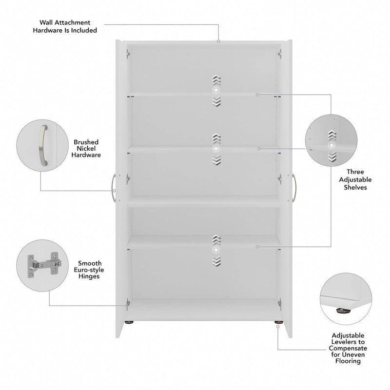 Meuble de rangement haut avec portes et étagères – Gris tempête / Blanc / Gris platine