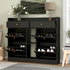 Meuble à chaussures rabattable blanc/noir, organisateur de rangement à 6 tiroirs et 2 niveaux, assemblage par 2 personnes