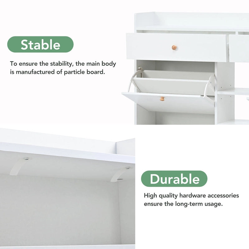 Meuble à chaussures rabattable blanc/noir, organisateur de rangement à 6 tiroirs et 2 niveaux, assemblage par 2 personnes