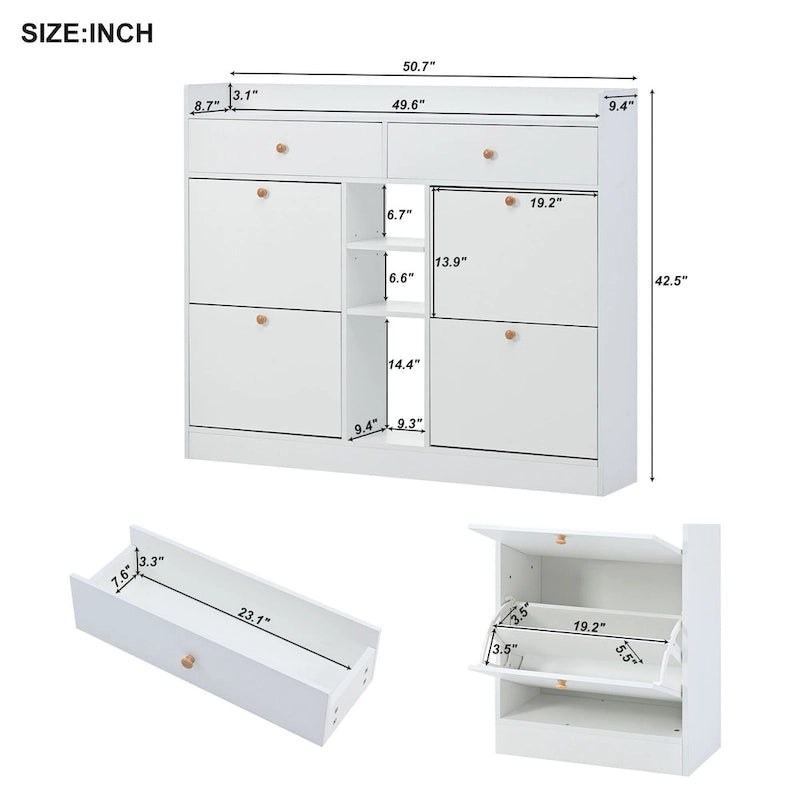 Meuble à chaussures rabattable blanc/noir, organisateur de rangement à 6 tiroirs et 2 niveaux, assemblage par 2 personnes