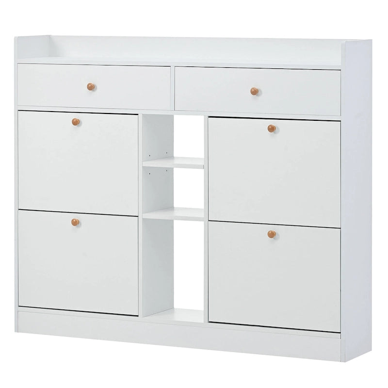 Meuble à chaussures rabattable blanc/noir, organisateur de rangement à 6 tiroirs et 2 niveaux, assemblage par 2 personnes