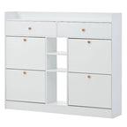 Meuble à chaussures rabattable blanc/noir, organisateur de rangement à 6 tiroirs et 2 niveaux, assemblage par 2 personnes