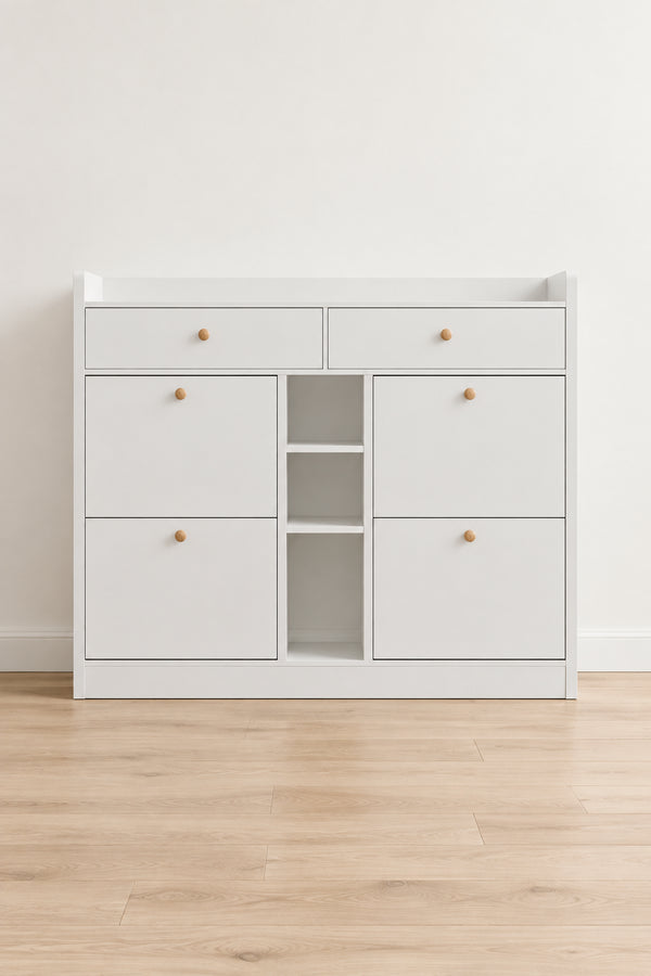 Meuble à chaussures rabattable blanc/noir, organisateur de rangement à 6 tiroirs et 2 niveaux, assemblage par 2 personnes