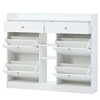 Meuble à chaussures rabattable blanc/noir, organisateur de rangement à 6 tiroirs et 2 niveaux, assemblage par 2 personnes