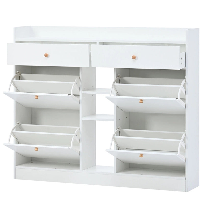 Meuble à chaussures rabattable blanc/noir, organisateur de rangement à 6 tiroirs et 2 niveaux, assemblage par 2 personnes