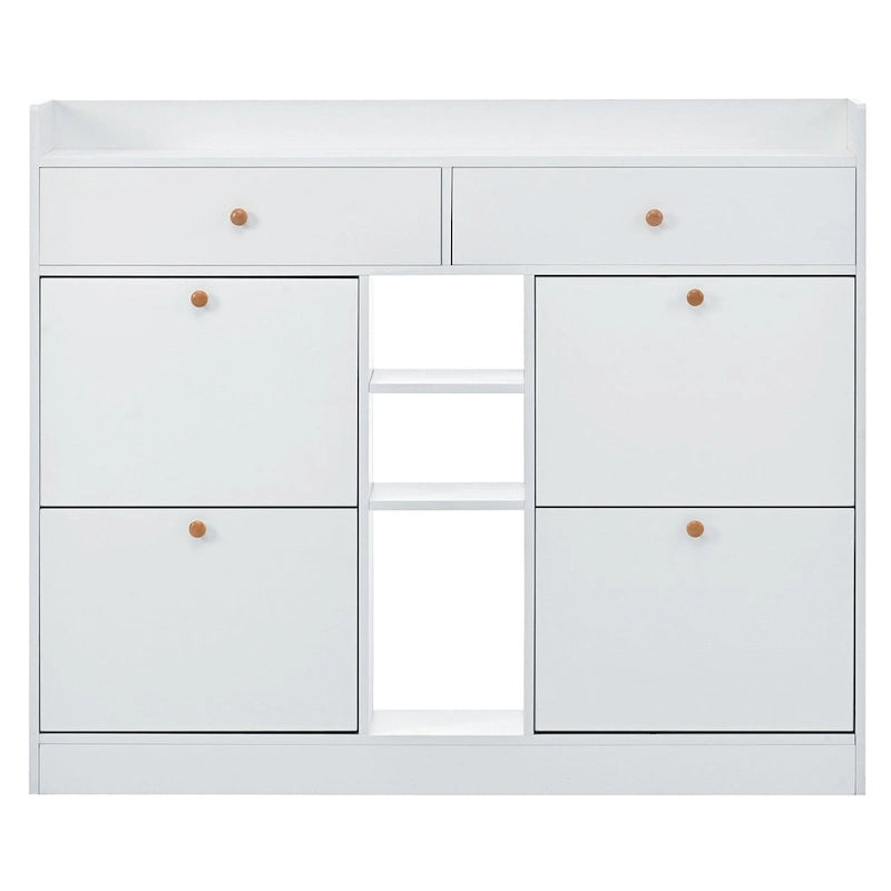 Meuble à chaussures rabattable blanc/noir, organisateur de rangement à 6 tiroirs et 2 niveaux, assemblage par 2 personnes