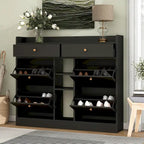Meuble à chaussures rabattable blanc/noir, organisateur de rangement à 6 tiroirs et 2 niveaux, assemblage par 2 personnes