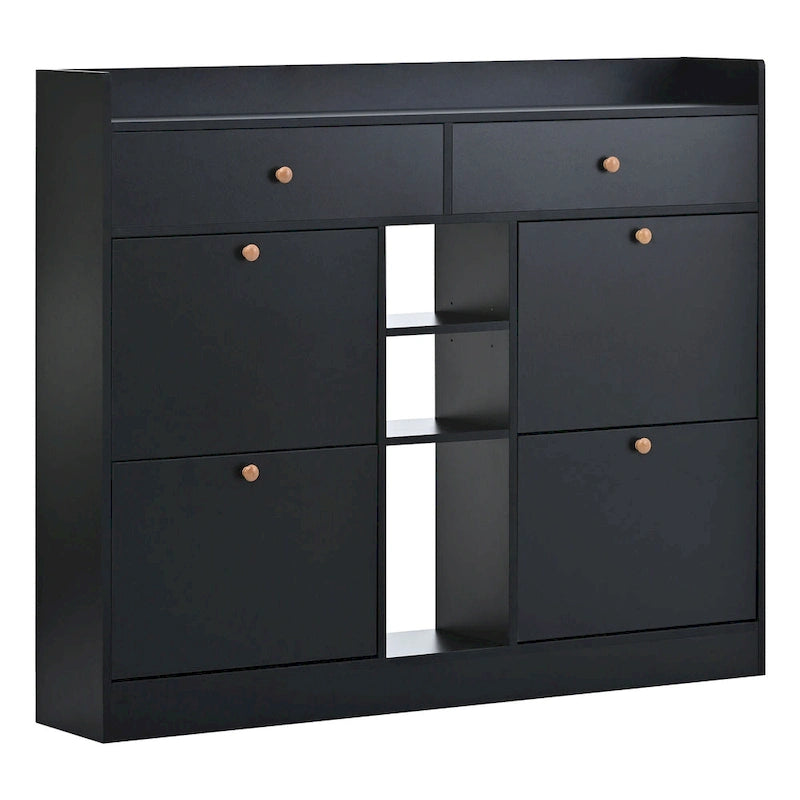 Meuble à chaussures rabattable blanc/noir, organisateur de rangement à 6 tiroirs et 2 niveaux, assemblage par 2 personnes