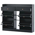 Meuble à chaussures rabattable blanc/noir, organisateur de rangement à 6 tiroirs et 2 niveaux, assemblage par 2 personnes