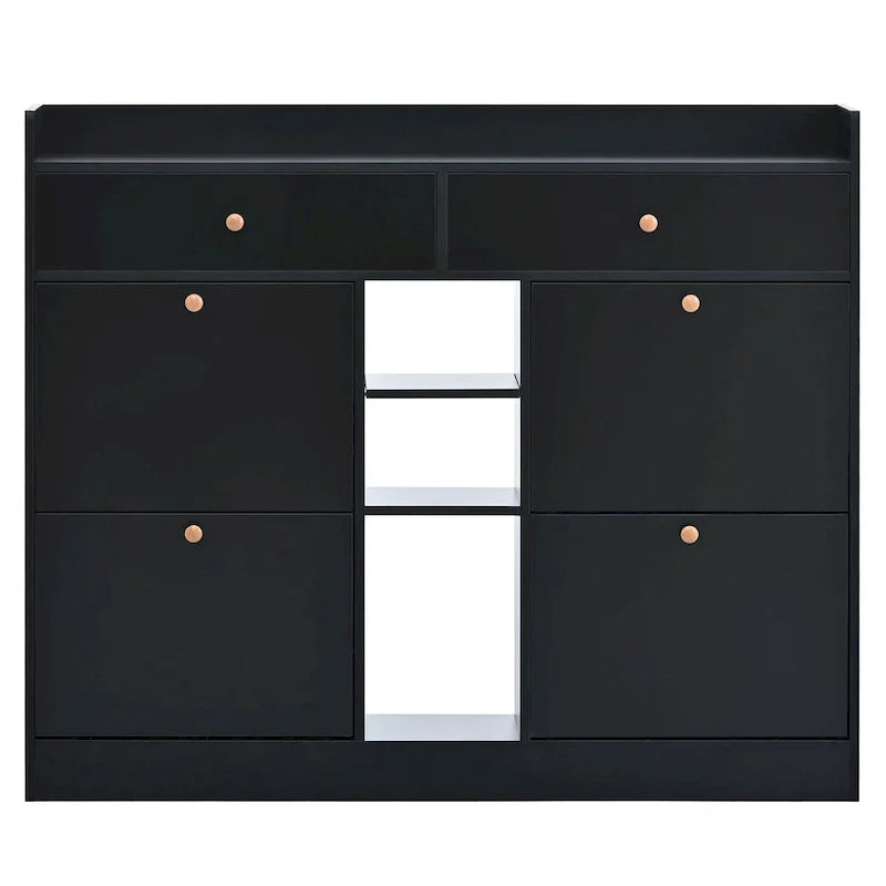 Meuble à chaussures rabattable blanc/noir, organisateur de rangement à 6 tiroirs et 2 niveaux, assemblage par 2 personnes