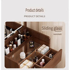 Coiffeuse 3-en-1 Noyer avec Miroir Rabattable, Simple, 48cm