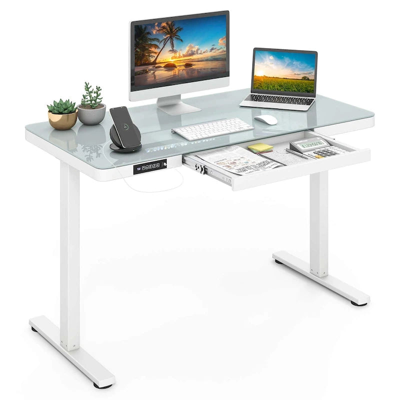 Bureau électrique assis-debout avec tiroir, coloris noir/blanc, réglable en hauteur, une place, 122 x 61 cm