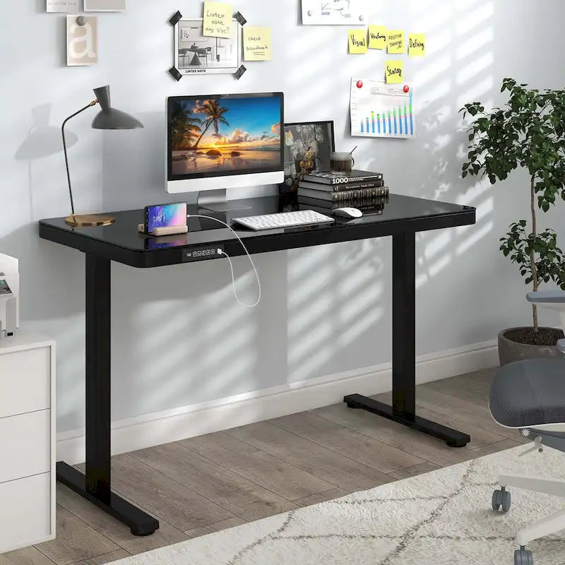 Bureau électrique assis-debout avec tiroir, coloris noir/blanc, réglable en hauteur, une place, 122 x 61 cm