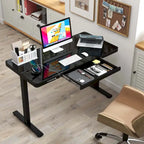 Bureau électrique assis-debout avec tiroir, coloris noir/blanc, réglable en hauteur, une place, 122 x 61 cm