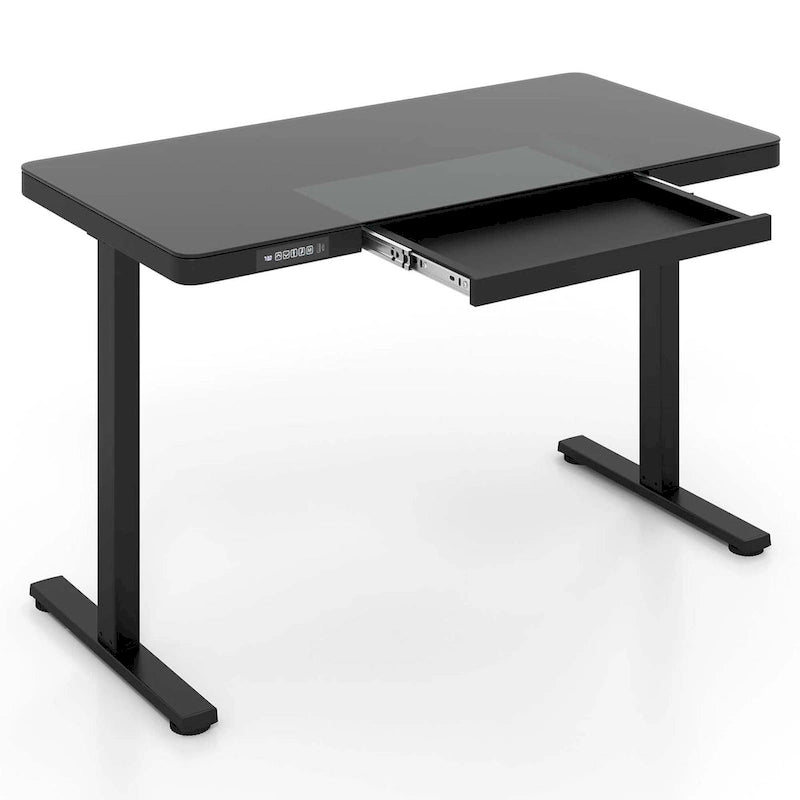 Bureau électrique assis-debout avec tiroir, coloris noir/blanc, réglable en hauteur, une place, 122 x 61 cm