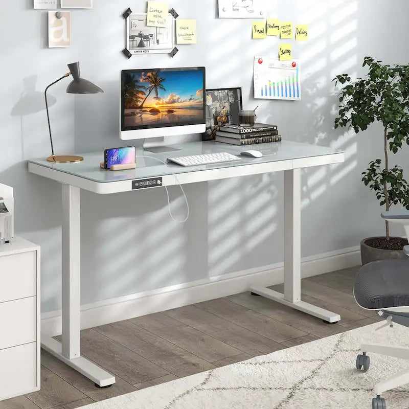 Bureau électrique assis-debout avec tiroir, coloris noir/blanc, réglable en hauteur, une place, 122 x 61 cm