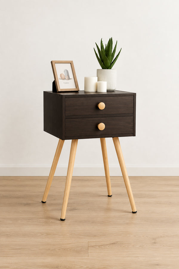 Table de chevet à 2 tiroirs Espresso, style Mid-Century, simple