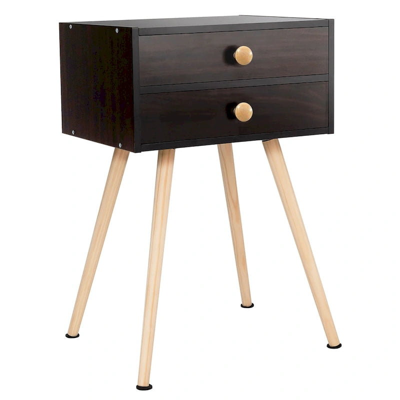 Table de chevet à 2 tiroirs Espresso, style Mid-Century, simple