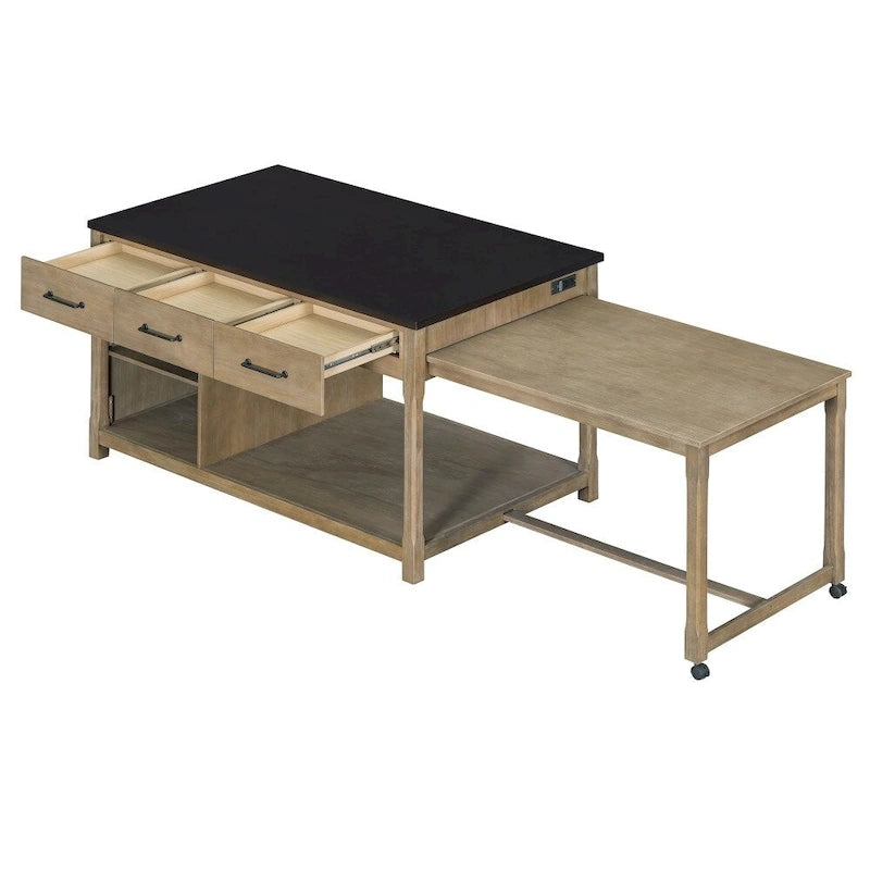 Îlot de cuisine extensible Espresso avec prises de courant et tiroirs