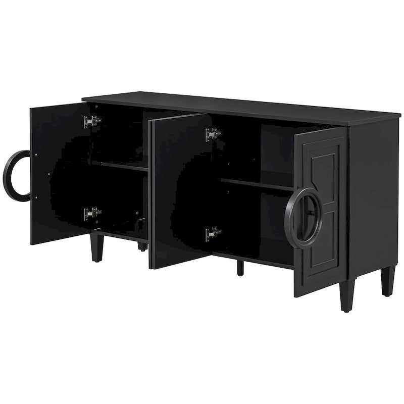 Bahut 4 portes de style français bleu marine/noir avec poignées à anneau