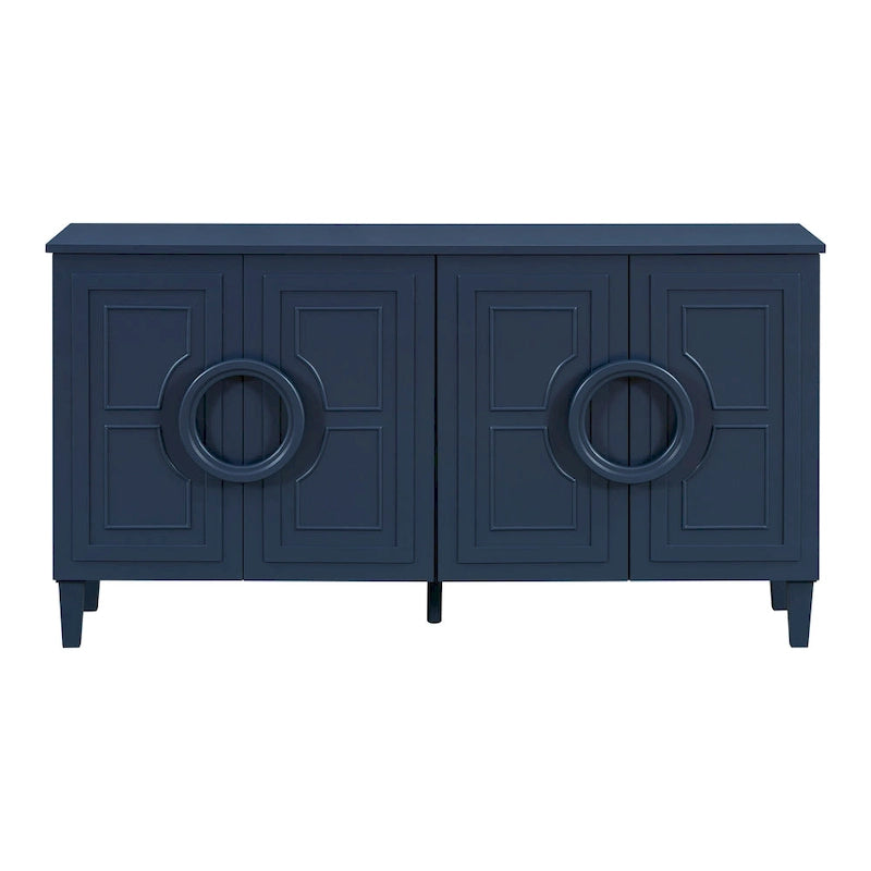 Bahut 4 portes de style français bleu marine/noir avec poignées à anneau