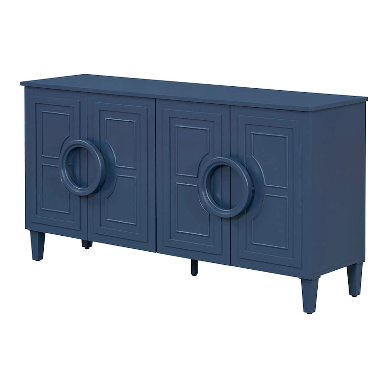 Bahut 4 portes de style français bleu marine/noir avec poignées à anneau