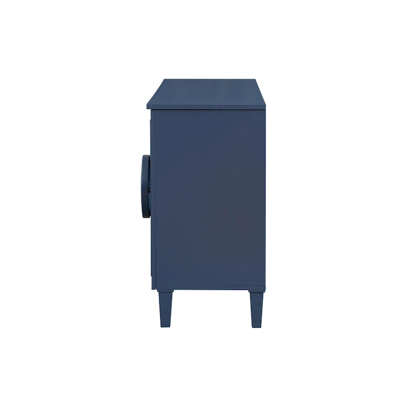 Bahut 4 portes de style français bleu marine/noir avec poignées à anneau