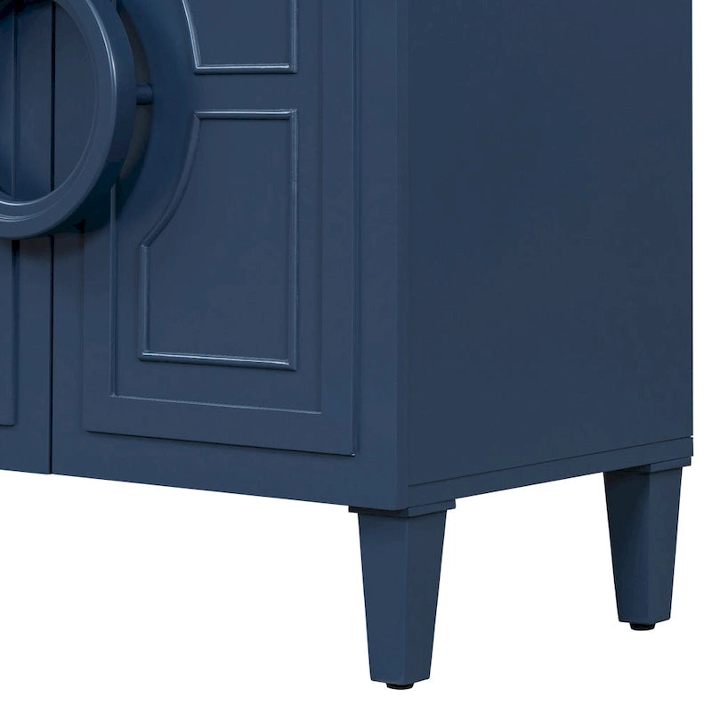 Bahut 4 portes de style français bleu marine/noir avec poignées à anneau