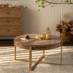 Table basse ronde avec pieds en croix Naturel et Or / Naturel et Noir