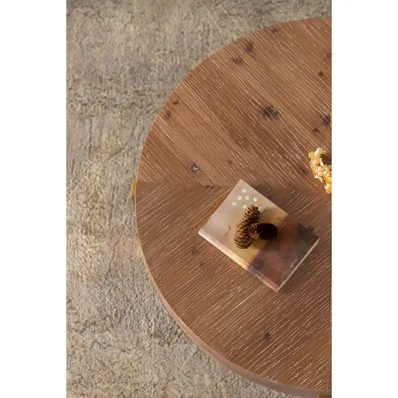 Table basse ronde avec pieds en croix Naturel et Or / Naturel et Noir