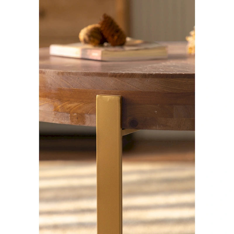 Table basse ronde avec pieds en croix Naturel et Or / Naturel et Noir