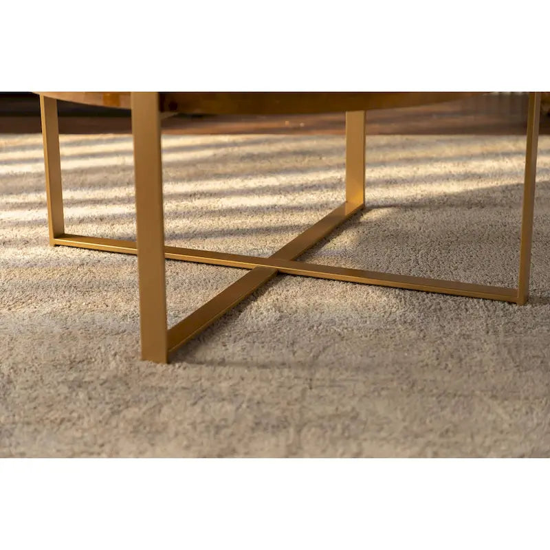 Table basse ronde avec pieds en croix Naturel et Or / Naturel et Noir