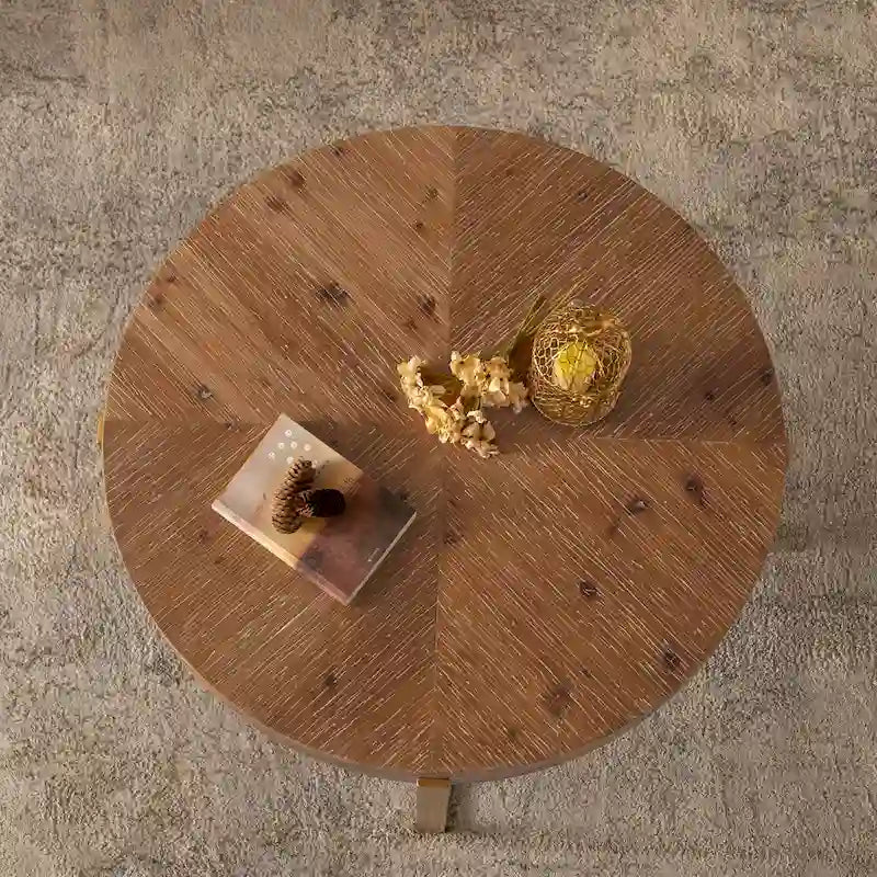 Table basse ronde avec pieds en croix Naturel et Or / Naturel et Noir