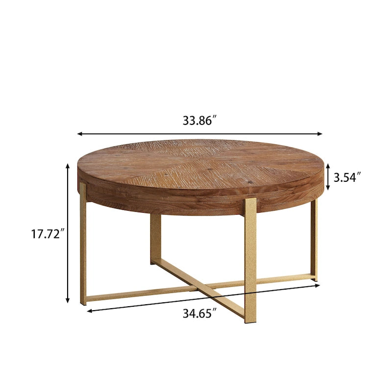 Table basse ronde avec pieds en croix Naturel et Or / Naturel et Noir