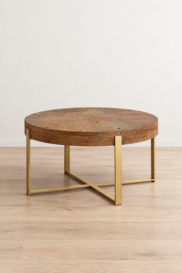 Table basse ronde avec pieds en croix Naturel et Or / Naturel et Noir